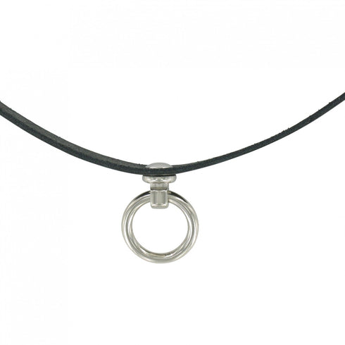 SiaLinda: Halsband echtes Leder schwarz mit 2 Straß - Kristallen und großem O-Ring 20mm, Geschenkverpackung - SiaLinda.com